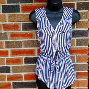 Butterfly blue stripped sleeveless top
